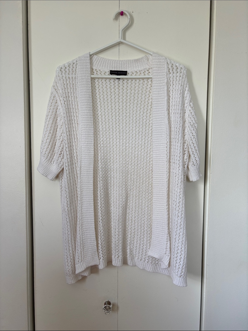 🎉4/30$🎉 Open-Front Cream Short-Sleeve Knit Cardigan